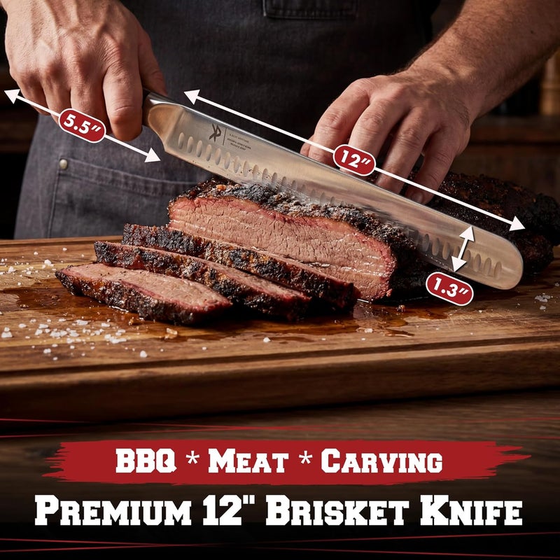 Kitchen perfection BBQ Carving Set for Meat -12” Brisket Slicing Knife +6” Boning Knife with Sheaths - Razor Sharp, Premium German Steel, Full Tang Ergonomic Handles- Perfect Grilling Gifts for Men - Image 4